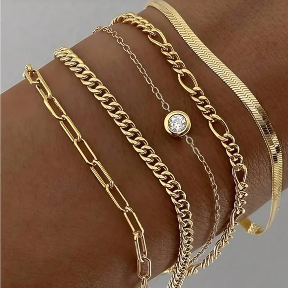 New! 14K Gold Plated Bracelet Stack Set (1030) NWOT - Picture 1 of 2